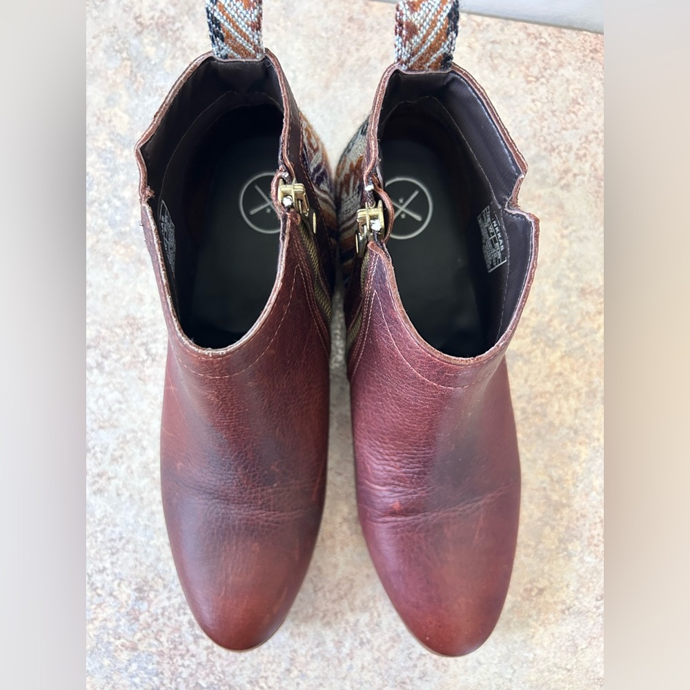 Inkka Beautiful Brown Leather Ankle Boots with Textile Design size 9 - Picture 5 of 10